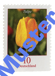 Eine Briefmarke mit einer Tulpe für 0,10 €