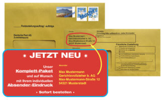 Überumschlag frankiert, inkl. Innenumschlag addressiert.